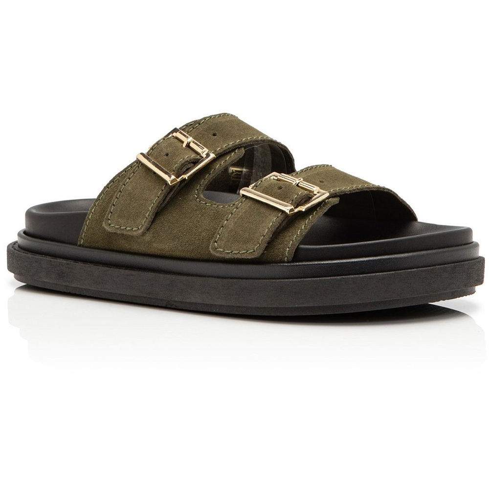 Alohas Khaki Double Strap Suede Buckle Sandals
